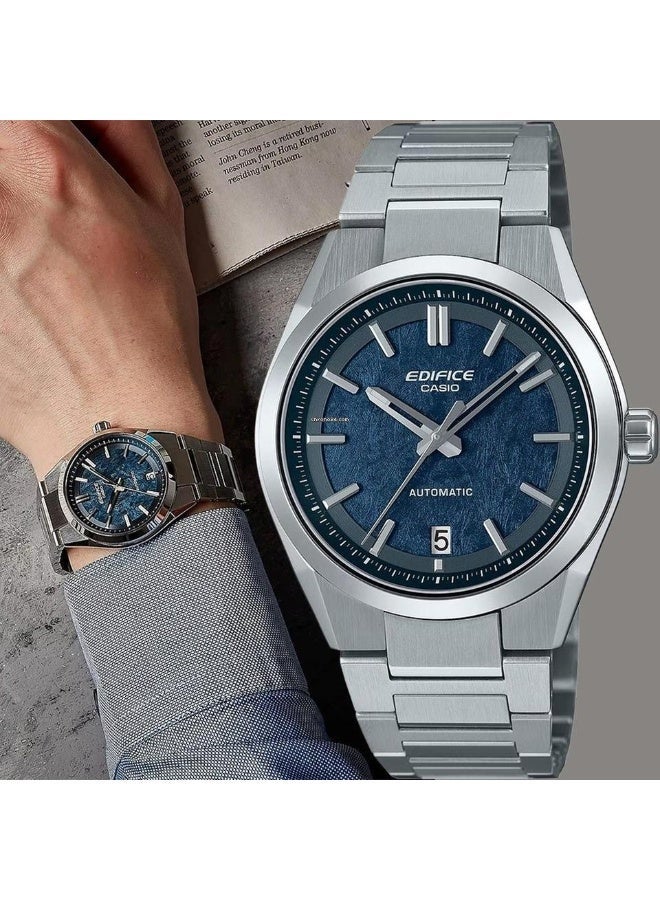 كاسيو Edifice Men’s Automatic Watch EFK‑100YD‑2A, 43.5 mm Blue Textured Dial & Silver Stainless Steel Bracelet, 100 m WR - Image 2